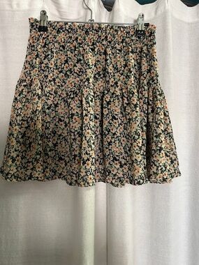 B Jewel Black Floral Tiered Skater Skirt with Peach and Cream Blooms